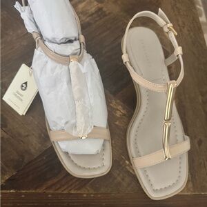 Elegant Beige Sandals with Gold Accents